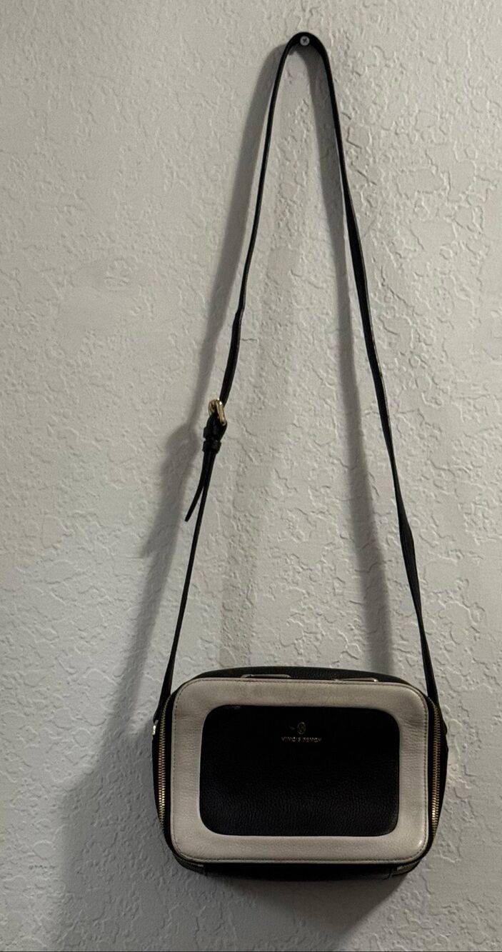 Vincis Bench Black White Leather block crossbody bag purse gold hardware